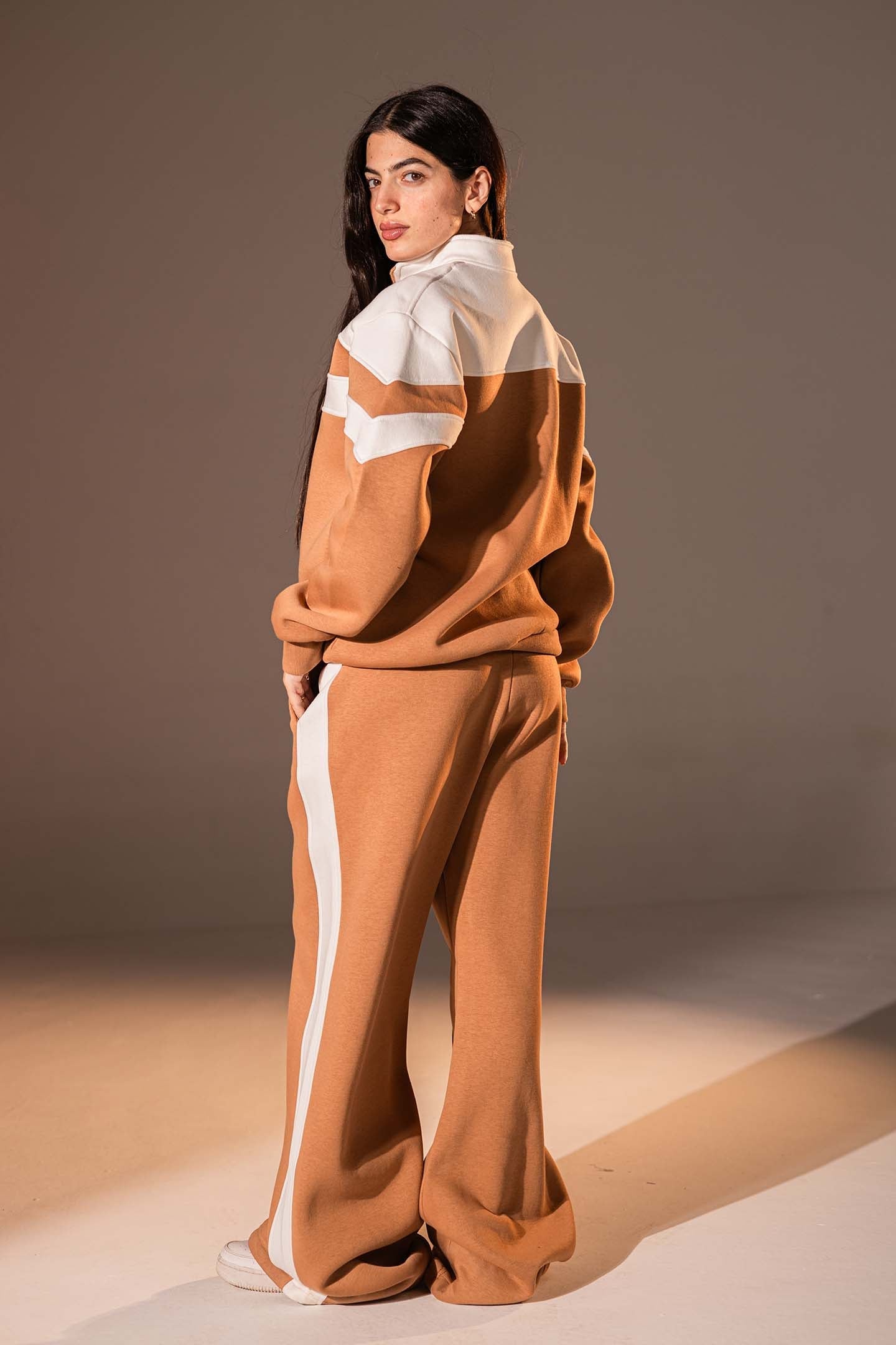 Camel Cozy  White Panels Co-Ord Set