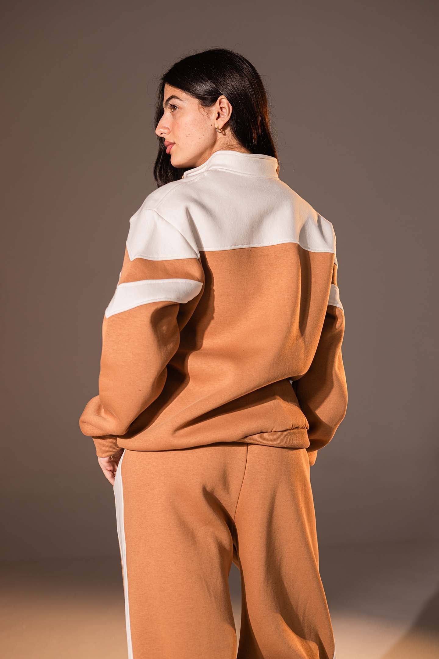 Camel Cozy  White Panels Co-Ord Set