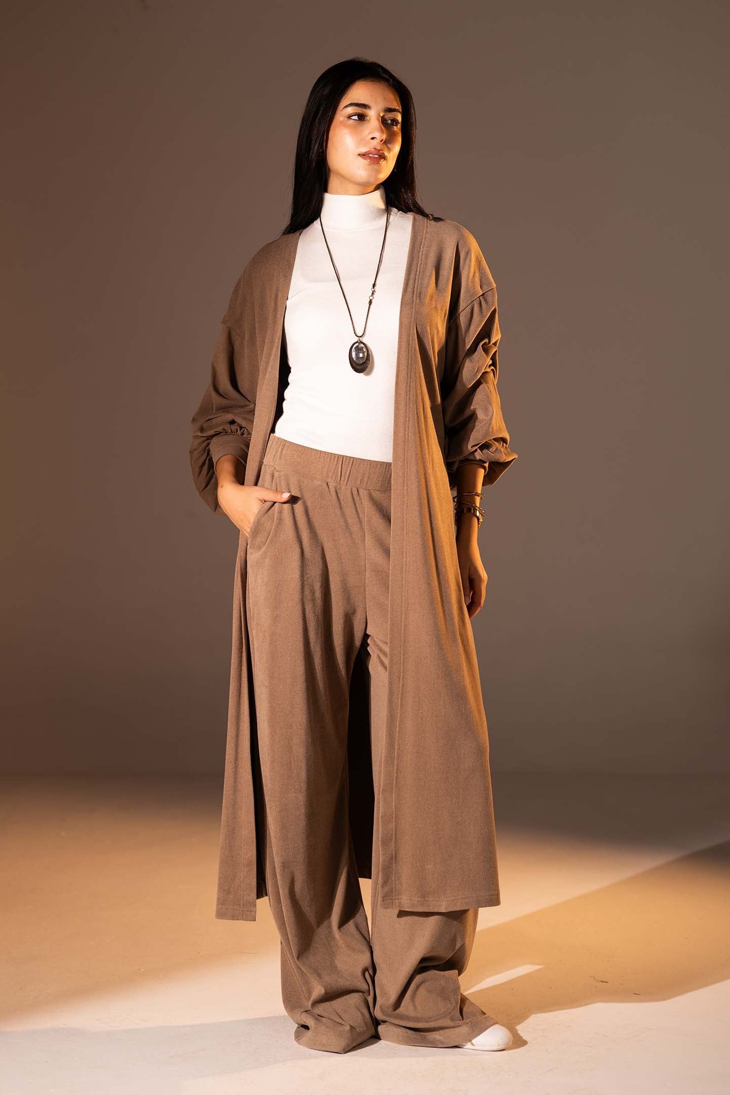 Brown Textured Long cardigan