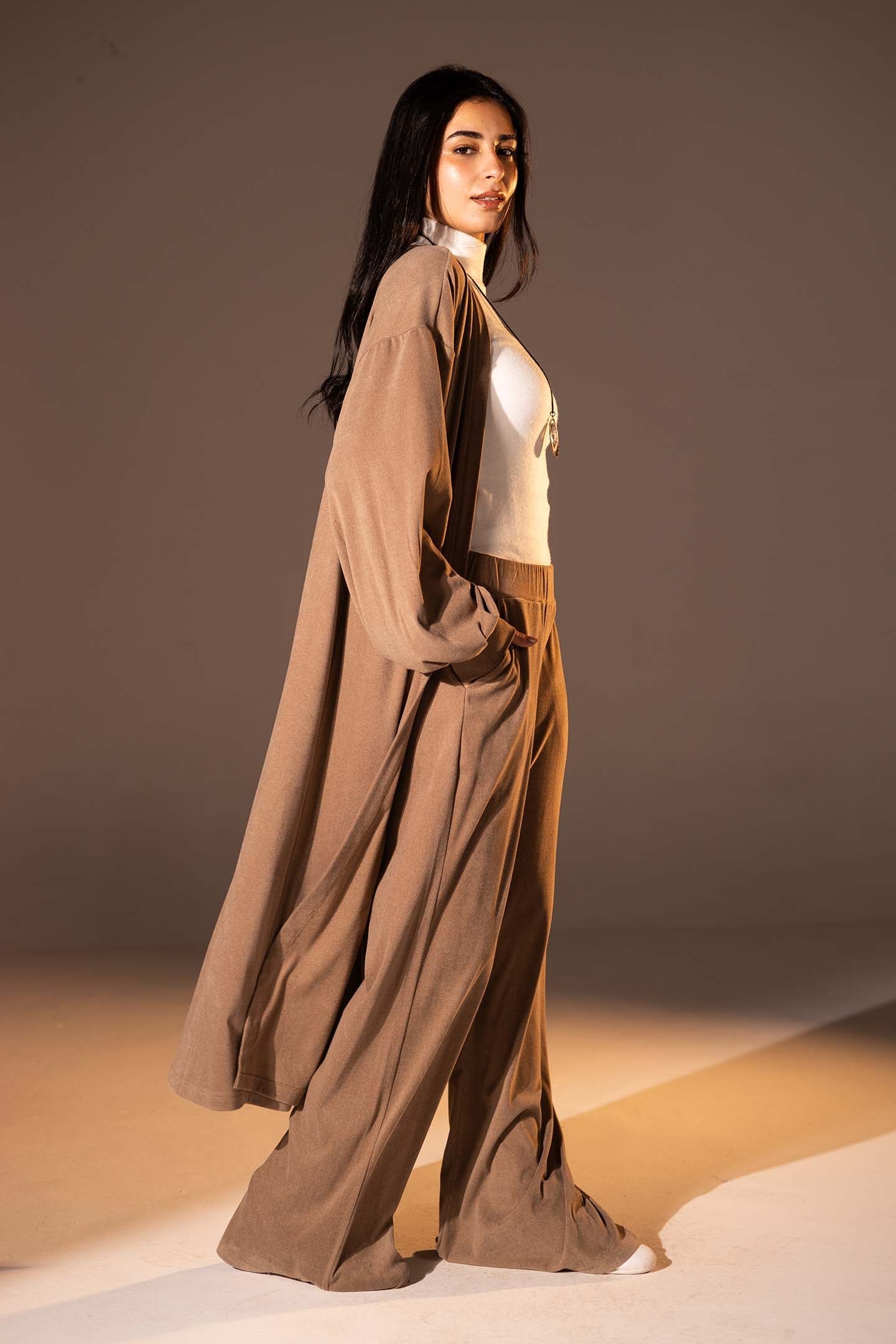 Brown Textured Long cardigan