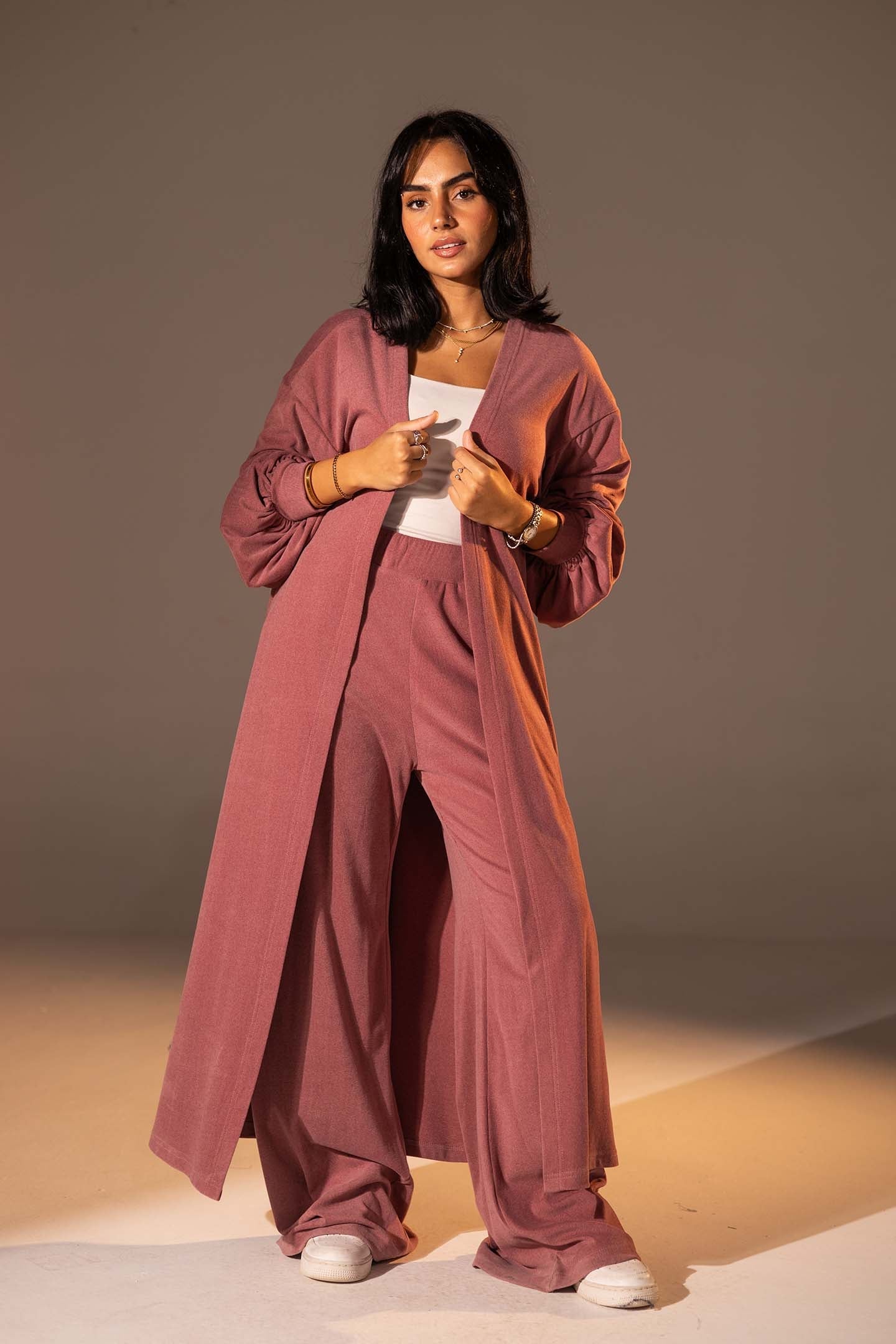 Dusty Rose Textured Long cardigan