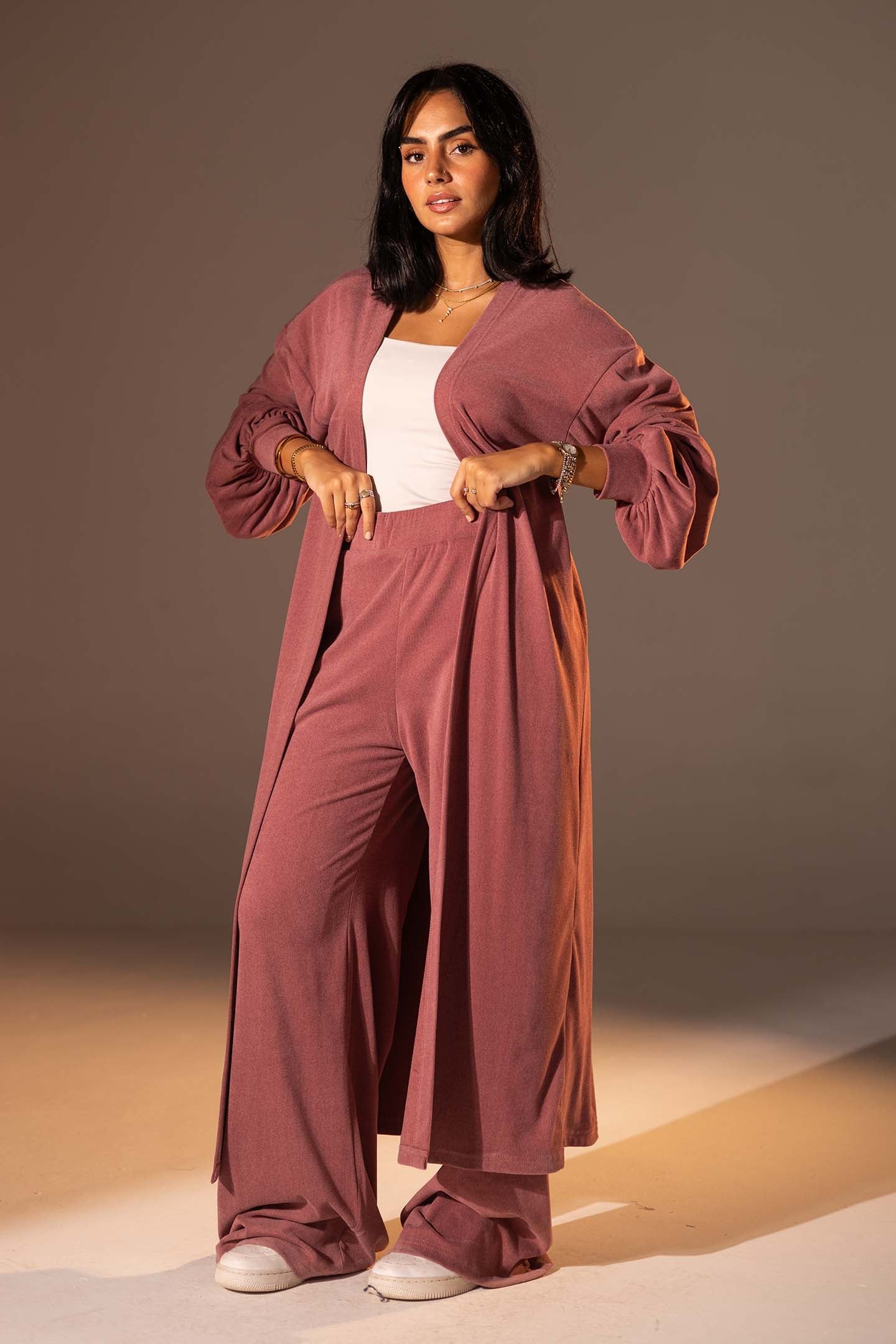 Dusty Rose Textured Long cardigan