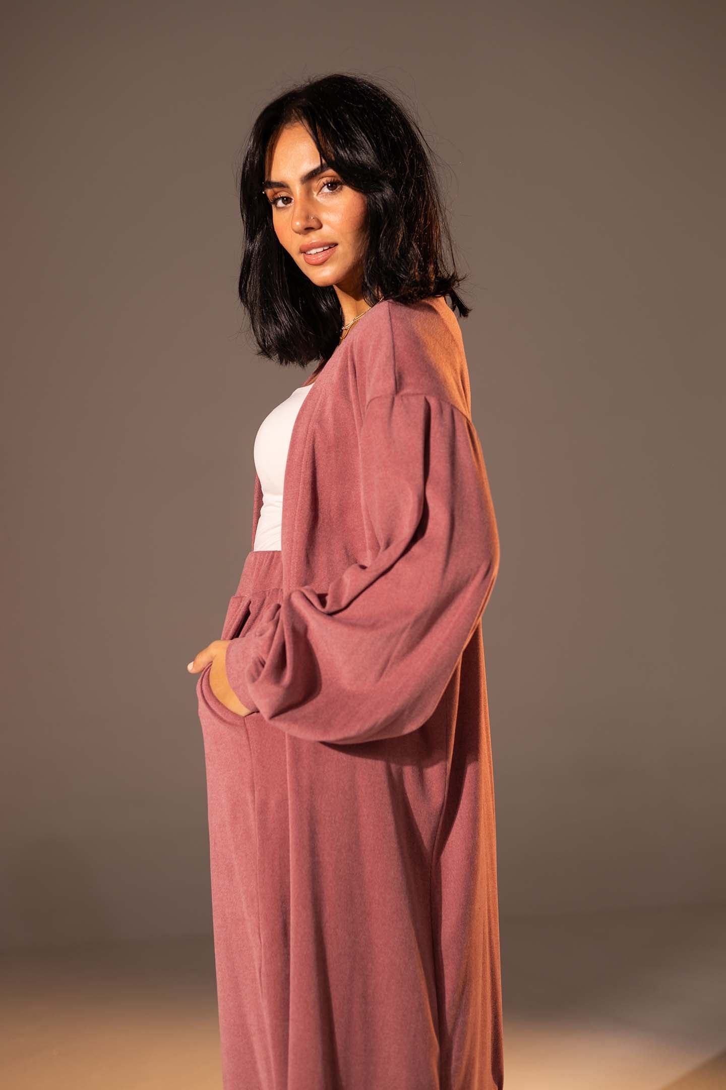 Dusty Rose Textured Long cardigan