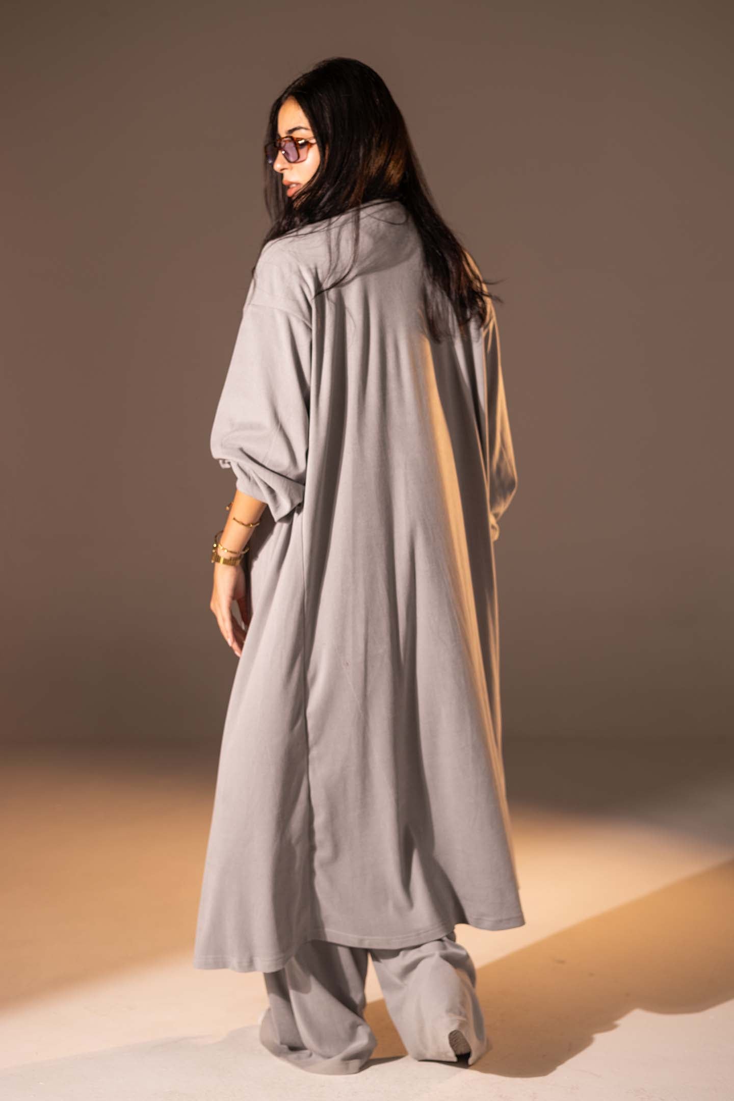 Grey Textured Long Cardigan