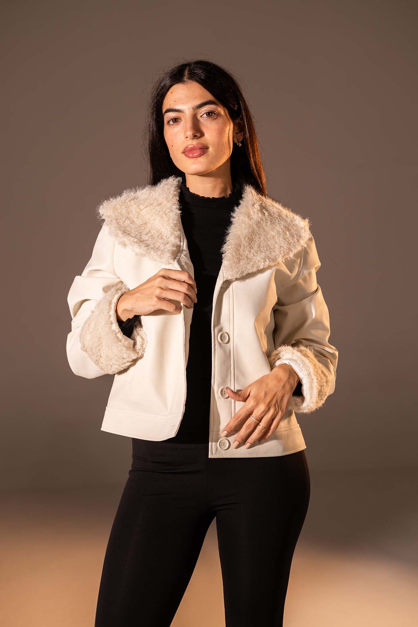 Beige Faux Leather Jacket