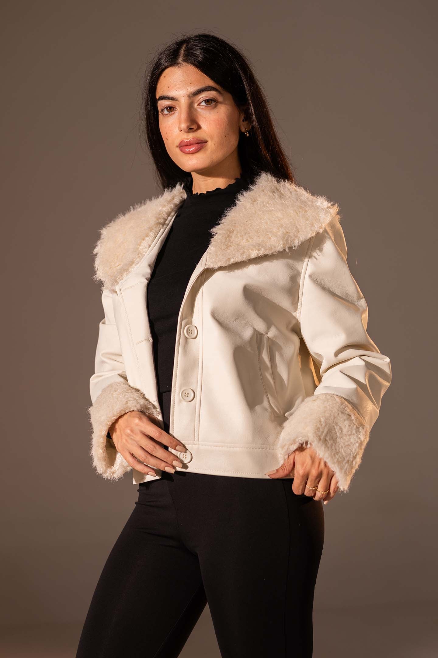 Beige Faux Leather Jacket