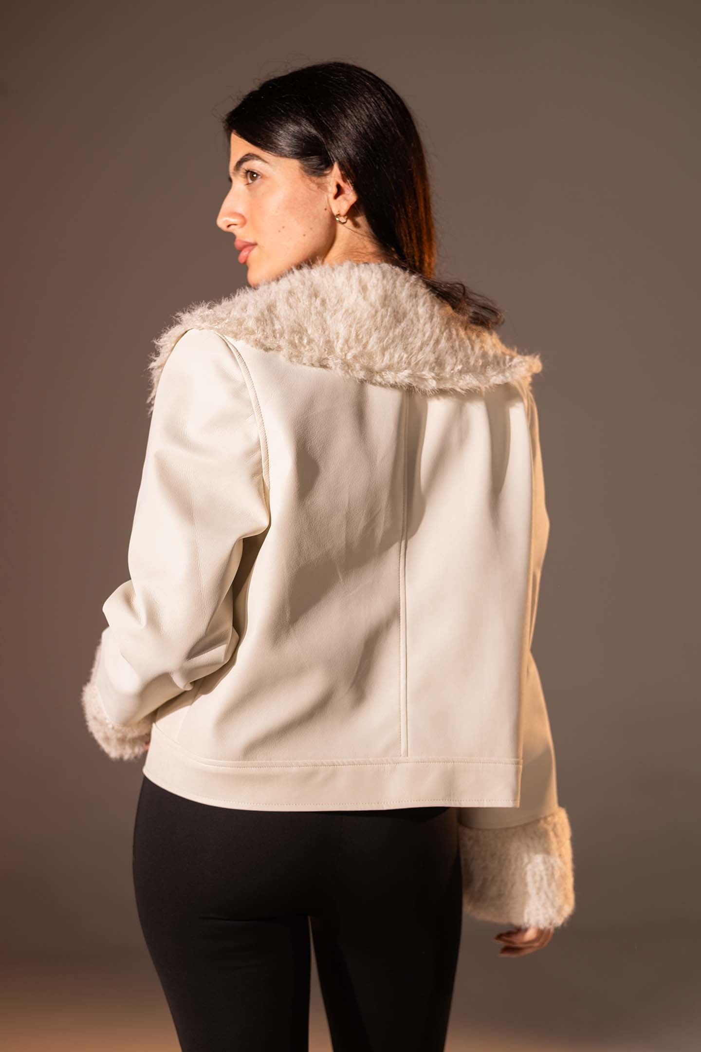 Beige Faux Leather Jacket