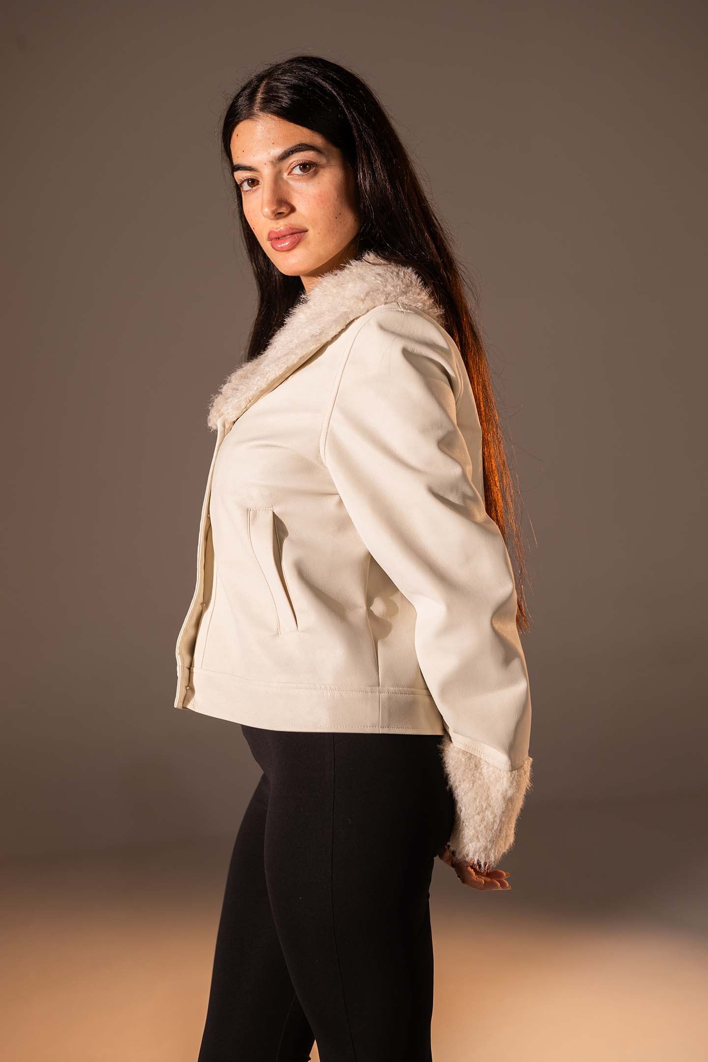 Beige Faux Leather Jacket