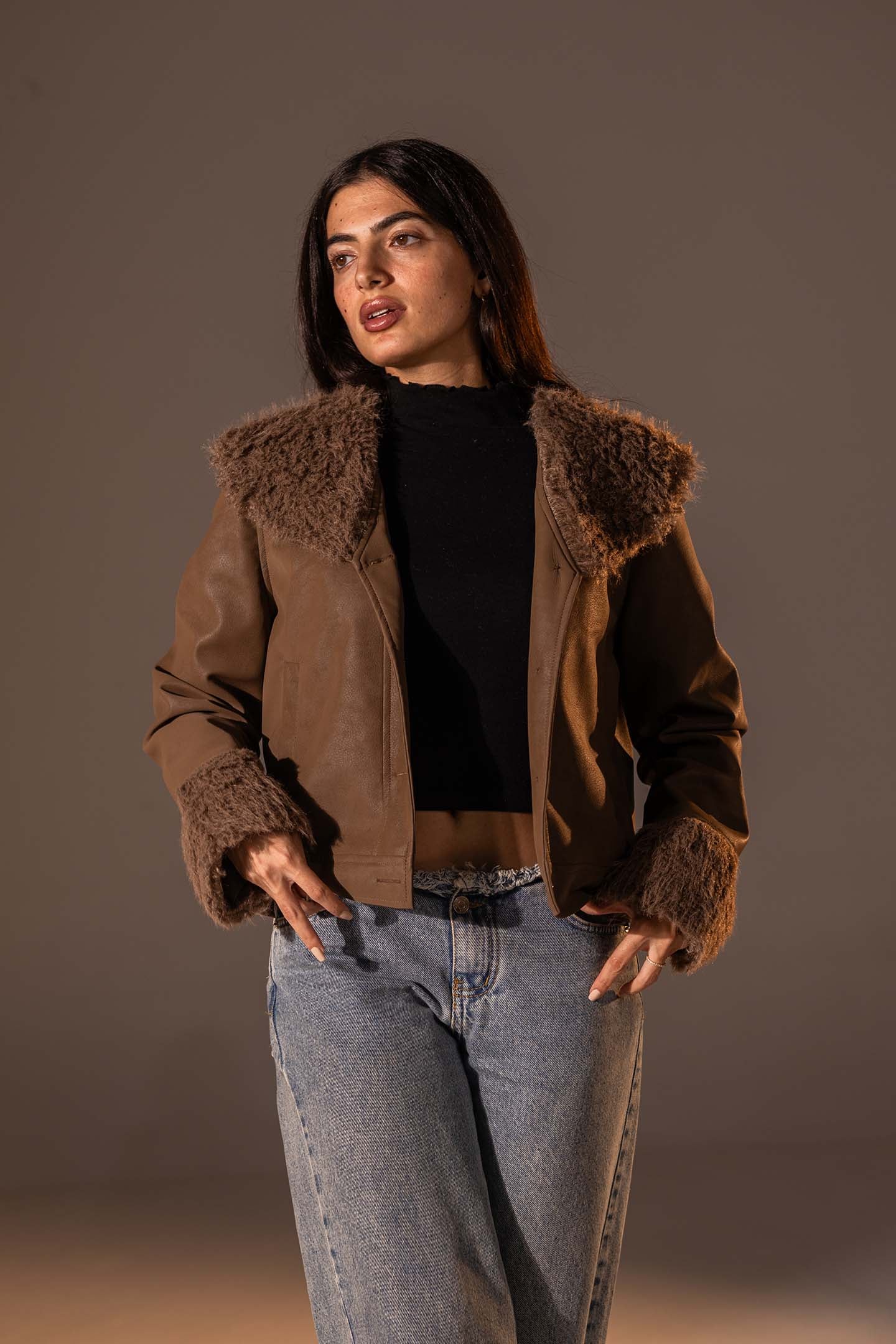 Brown  Faux Leather Jacket