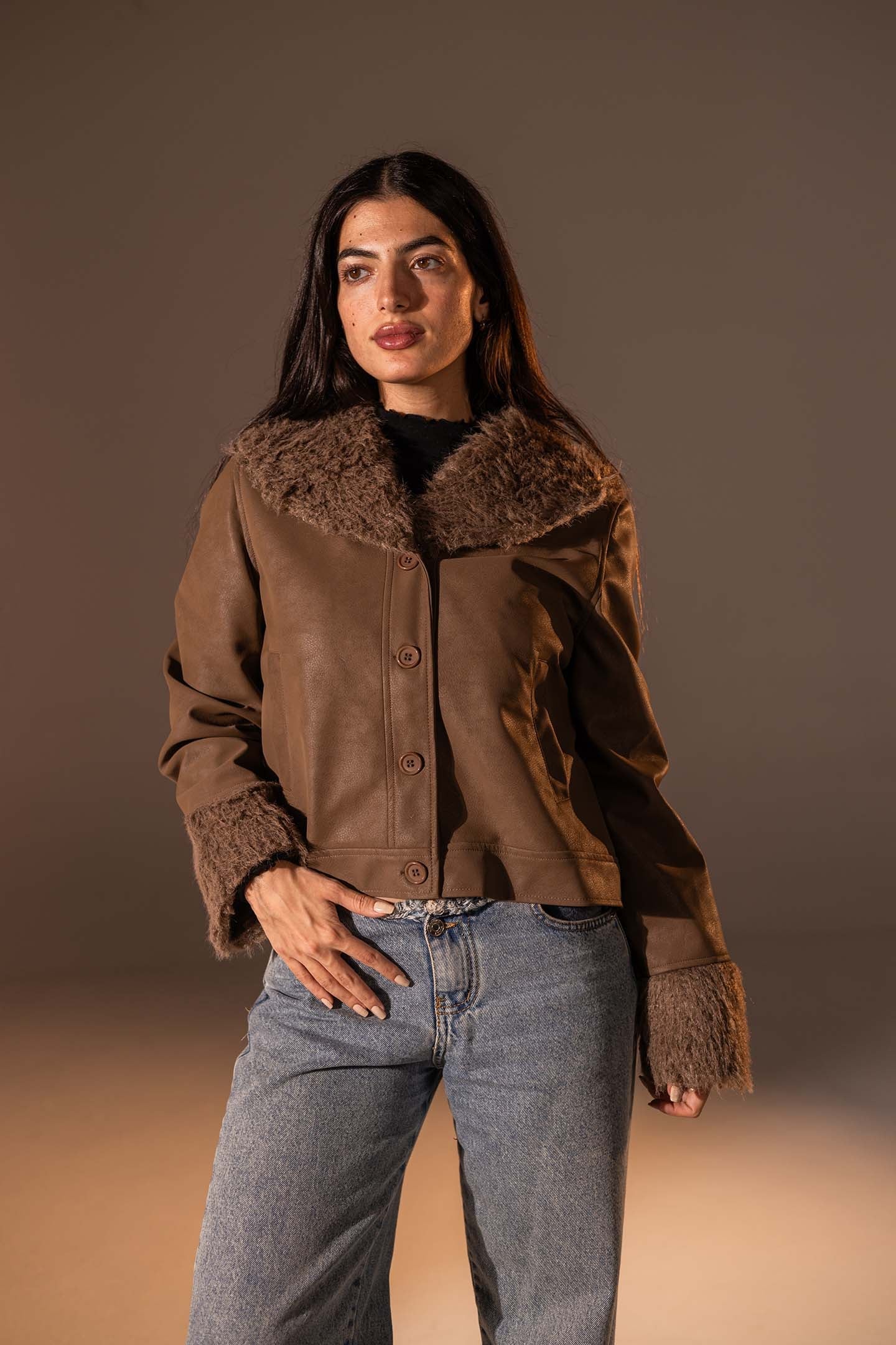 Brown  Faux Leather Jacket