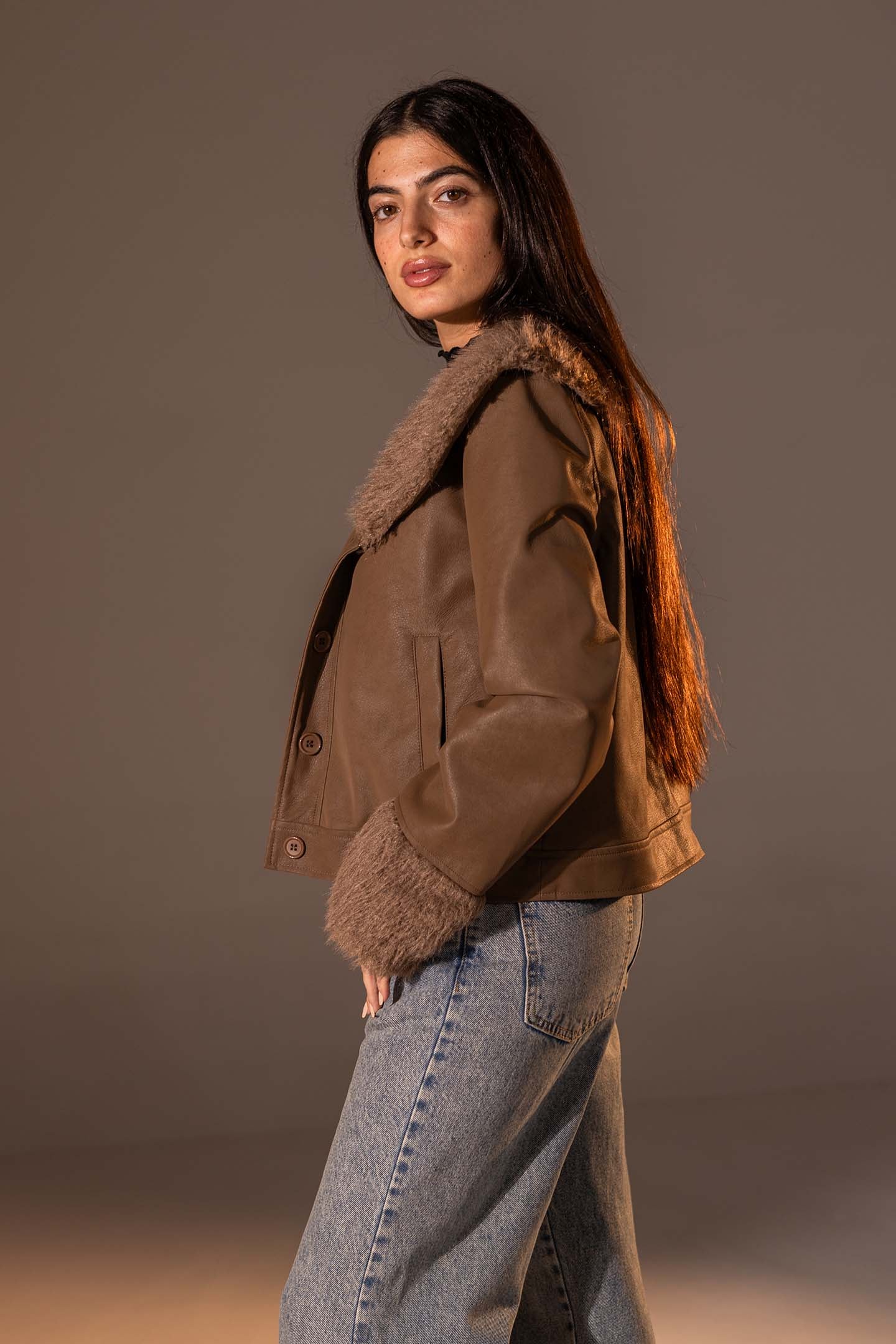 Brown Faux Leather Jacket