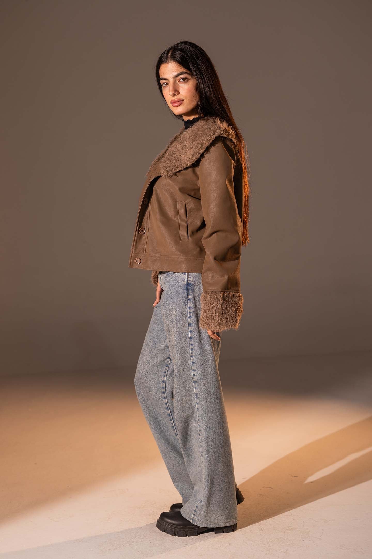 Brown Faux Leather Jacket