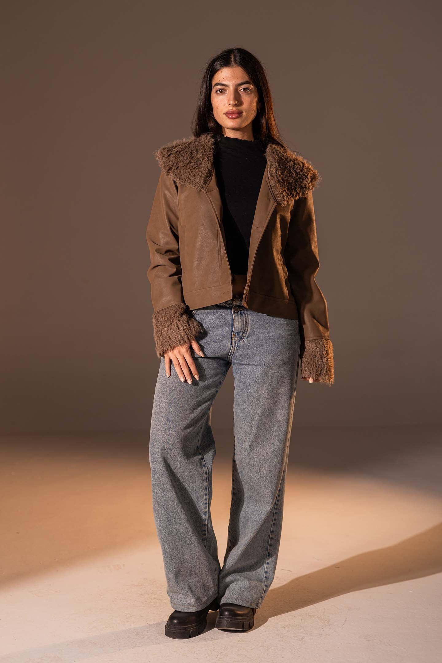 Brown Faux Leather Jacket