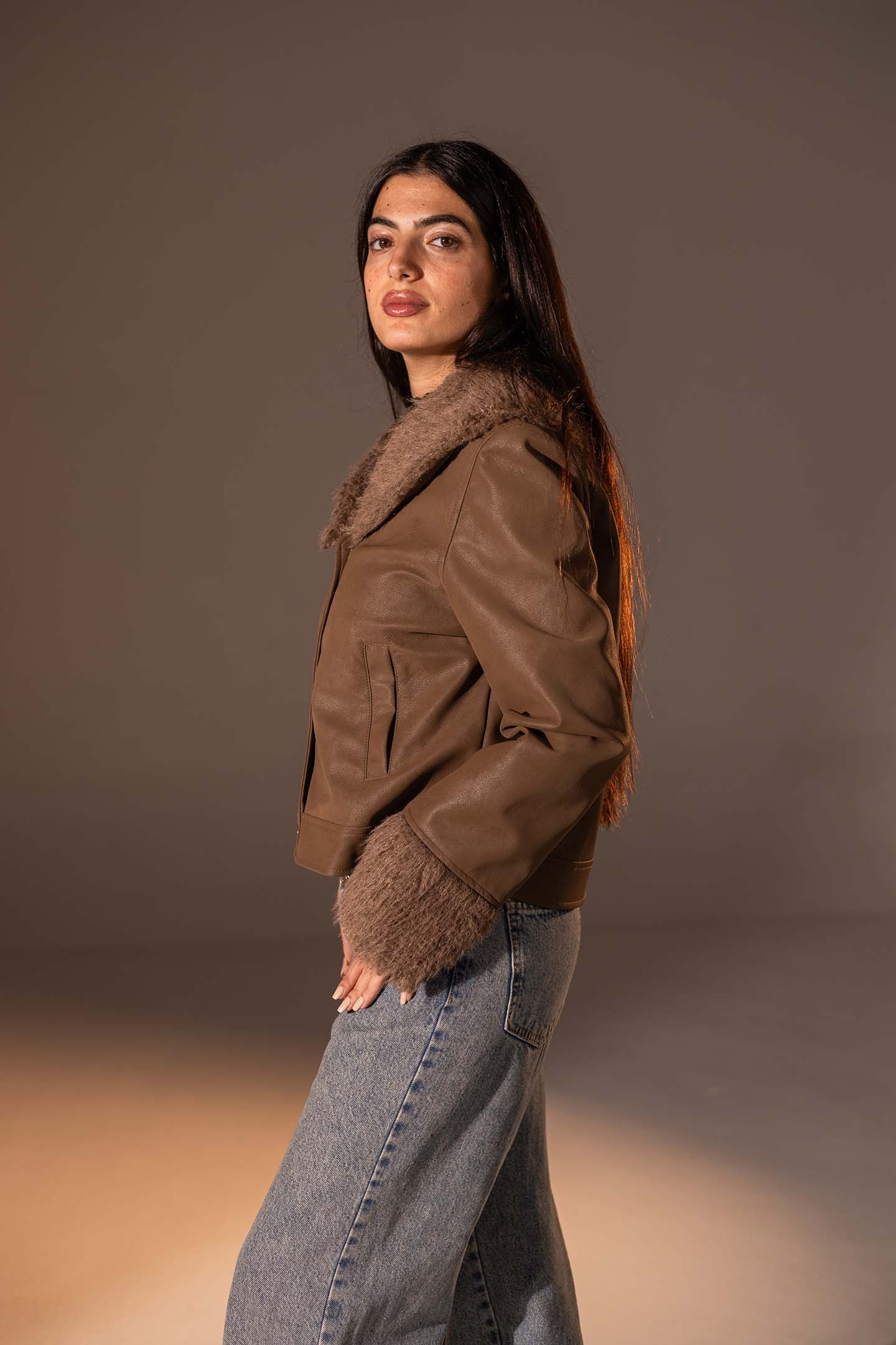Brown Faux Leather Jacket