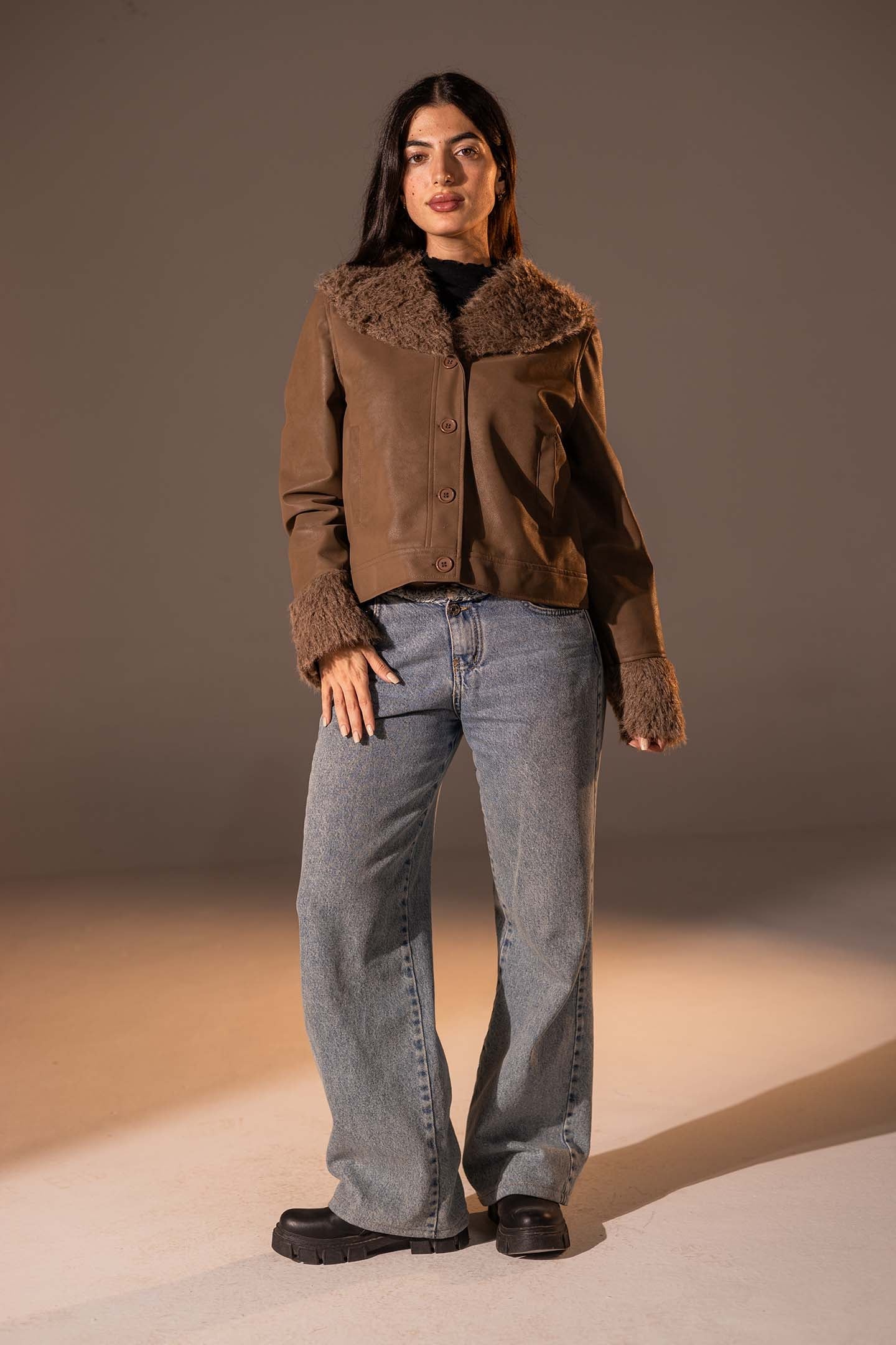 Brown Faux Leather Jacket