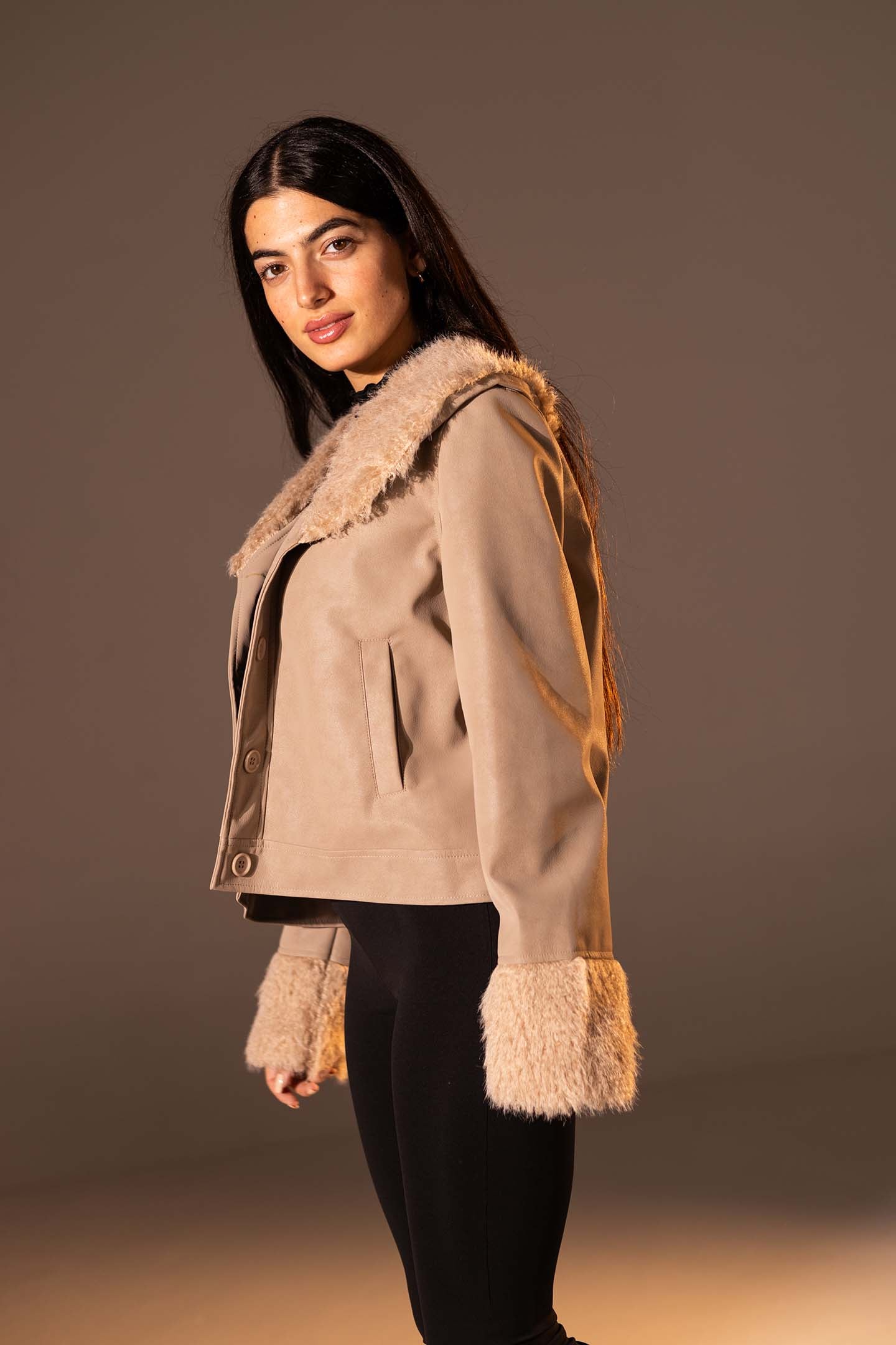 Coffe Faux Leather Jacket