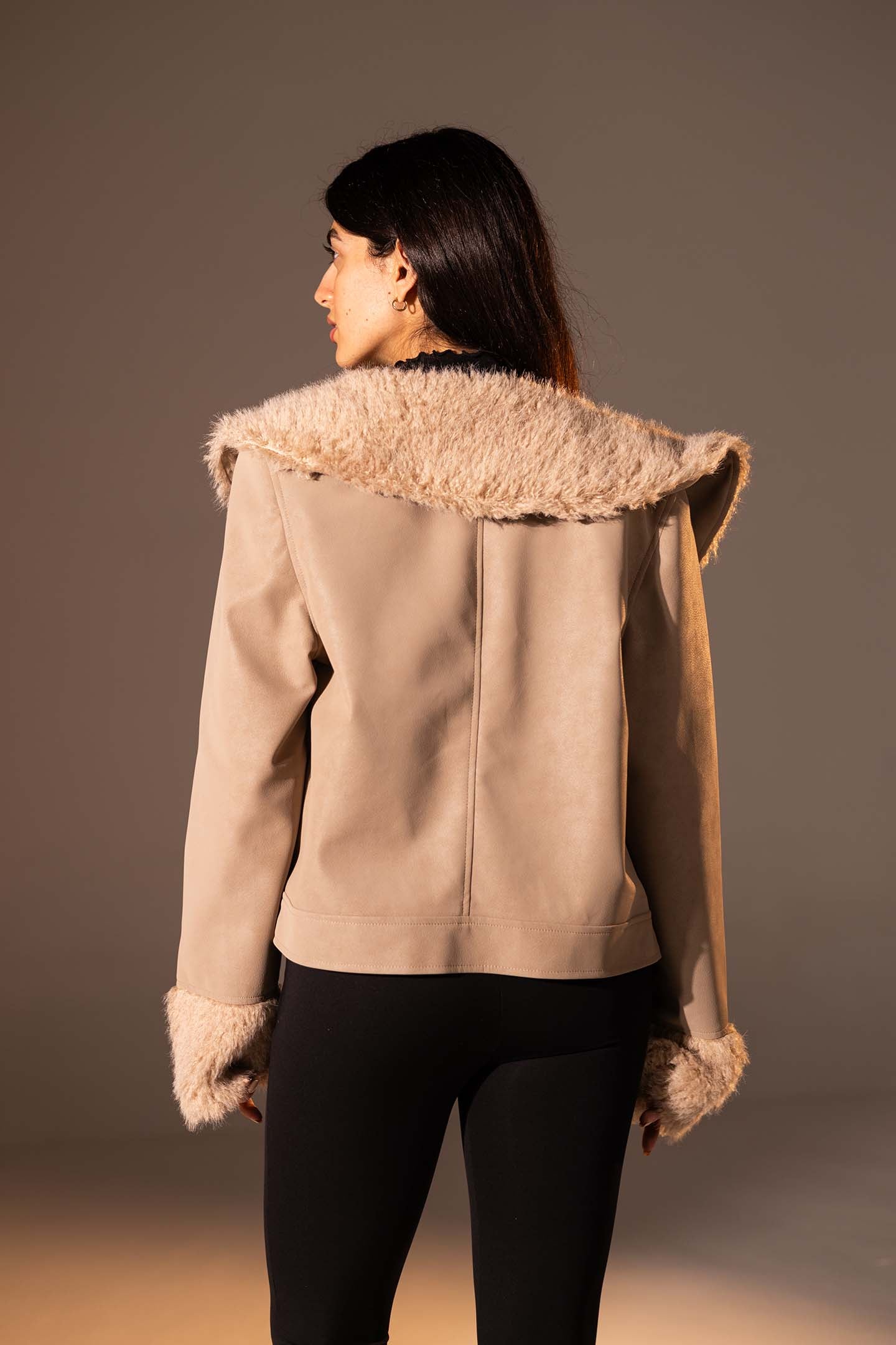 Coffe Faux Leather Jacket