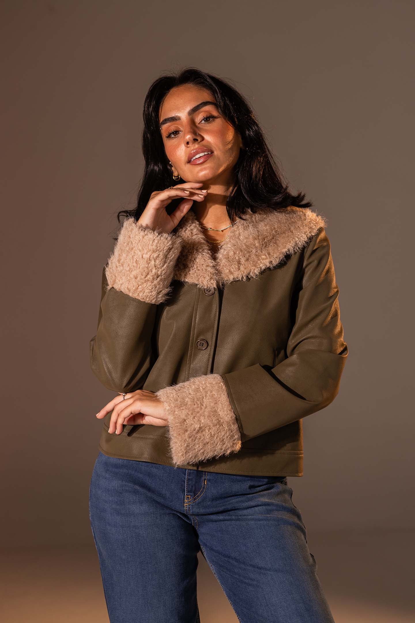 Olive Faux Leather Jacket