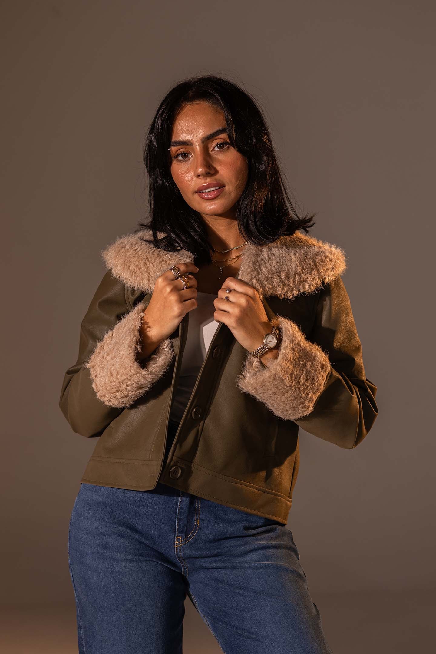 Olive Faux Leather Jacket