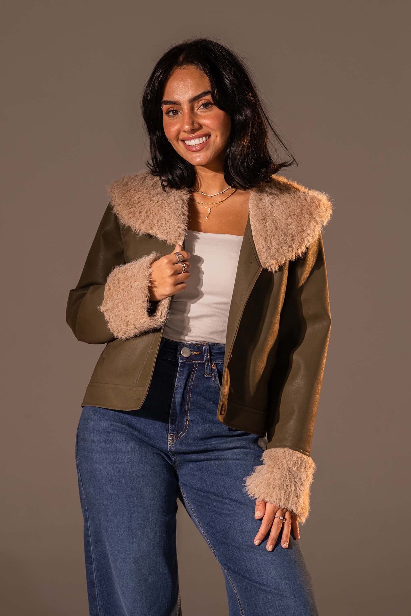 Olive Faux Leather Jacket