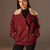 Burgundy  Double-Breasted Jacket with Faux Fur Collar