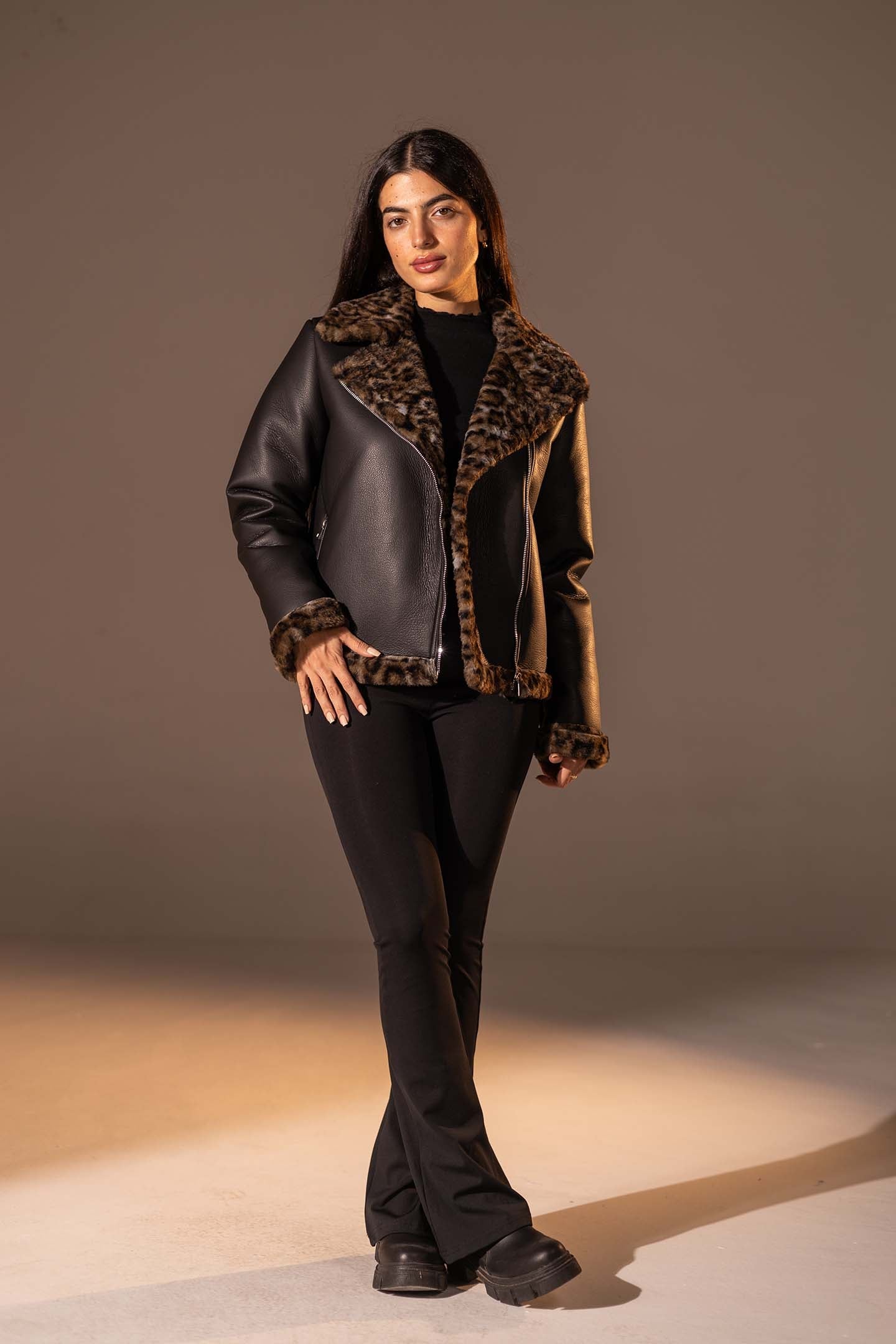 Black Shearling-Lined Leather Jacket