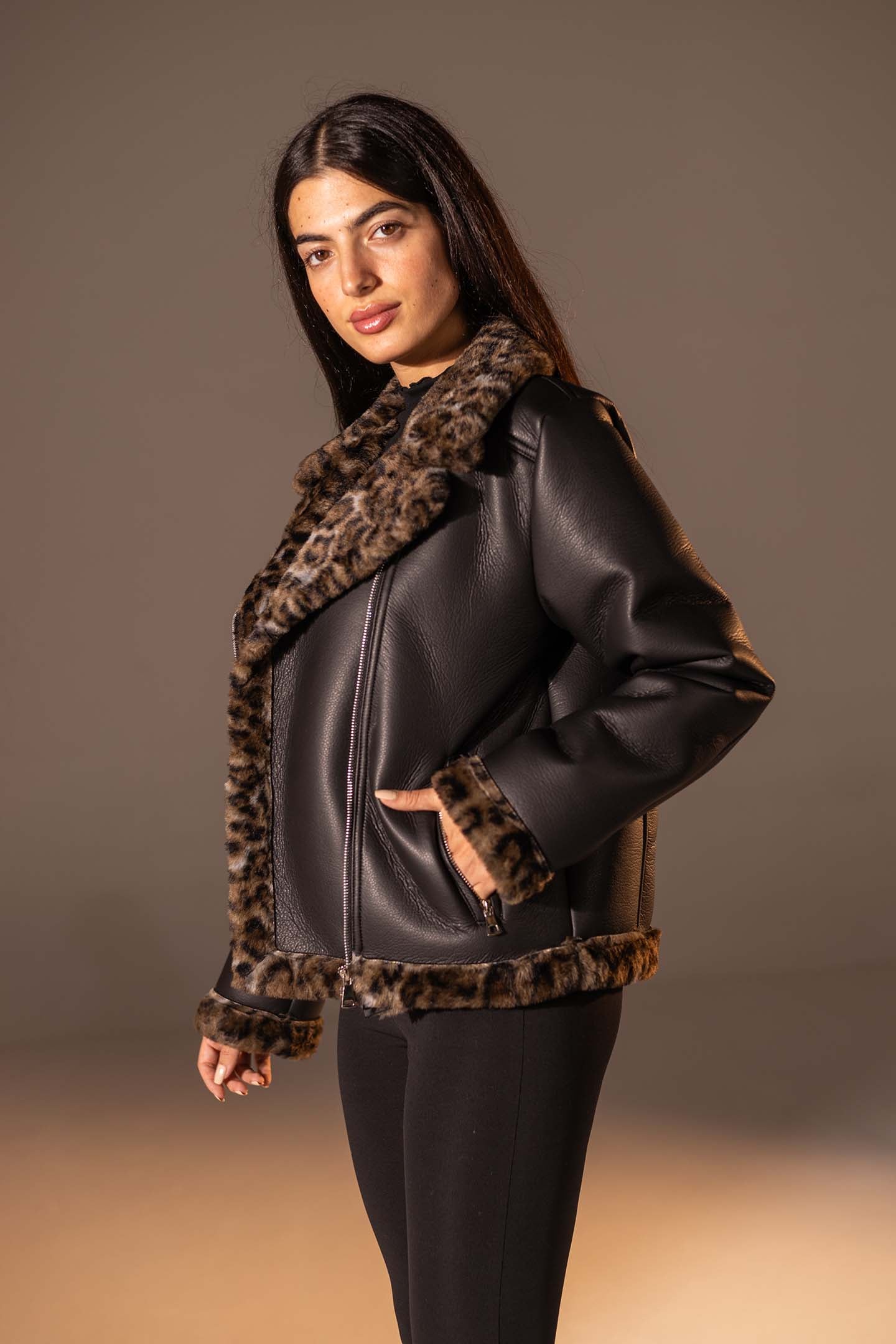 Black Shearling-Lined Leather Jacket