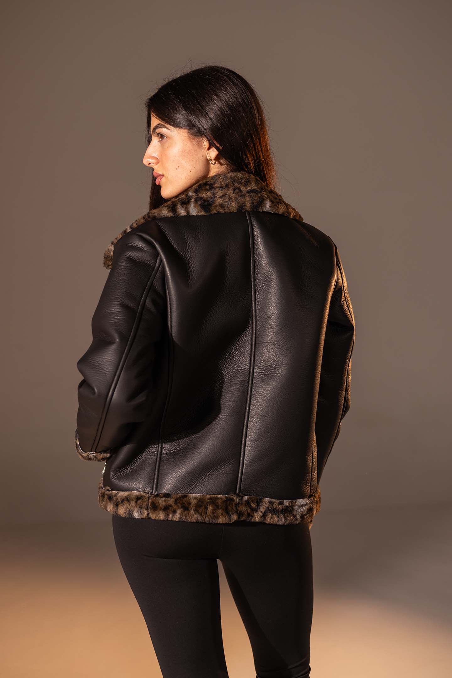 Black Shearling-Lined Leather Jacket