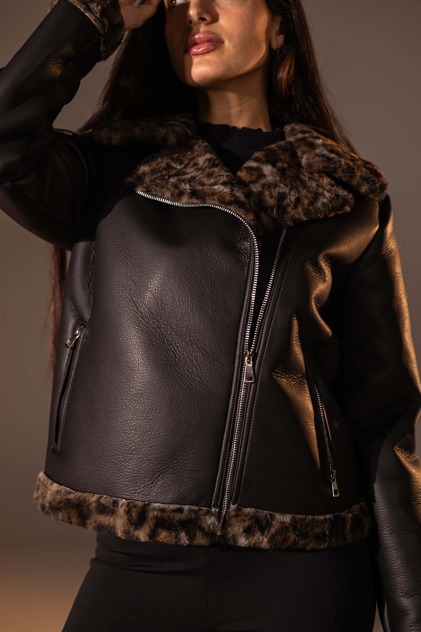 Black Shearling-Lined Leather Jacket