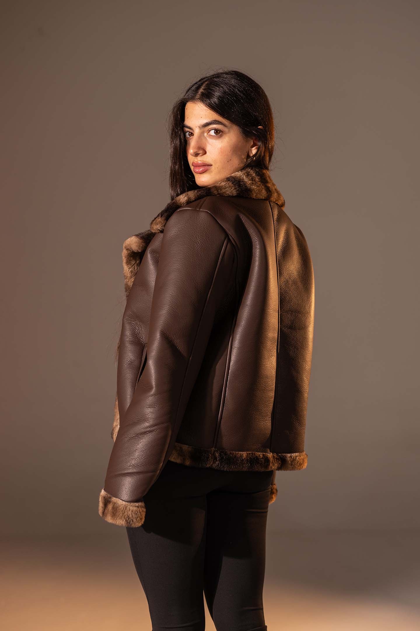 Brown Shearling-Lined Leather Jacket