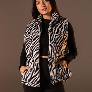 Black Zebra Faux Fur Vest