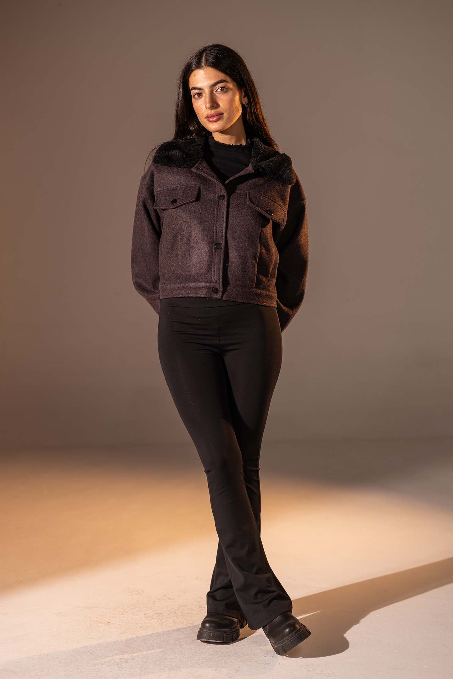 Burgundy Cropped Gough-Blend Jacket