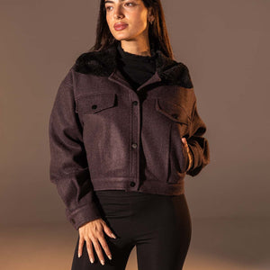 Burgundy Cropped Gough-Blend Jacket