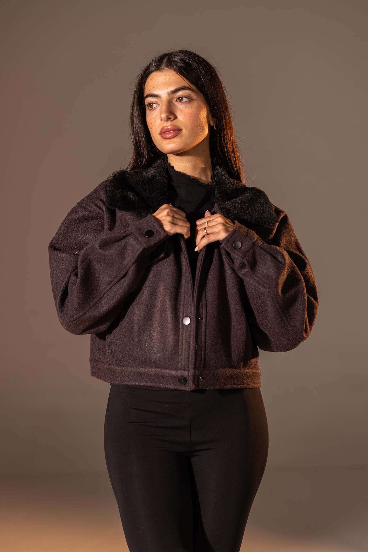 Burgundy Cropped Gough-Blend Jacket