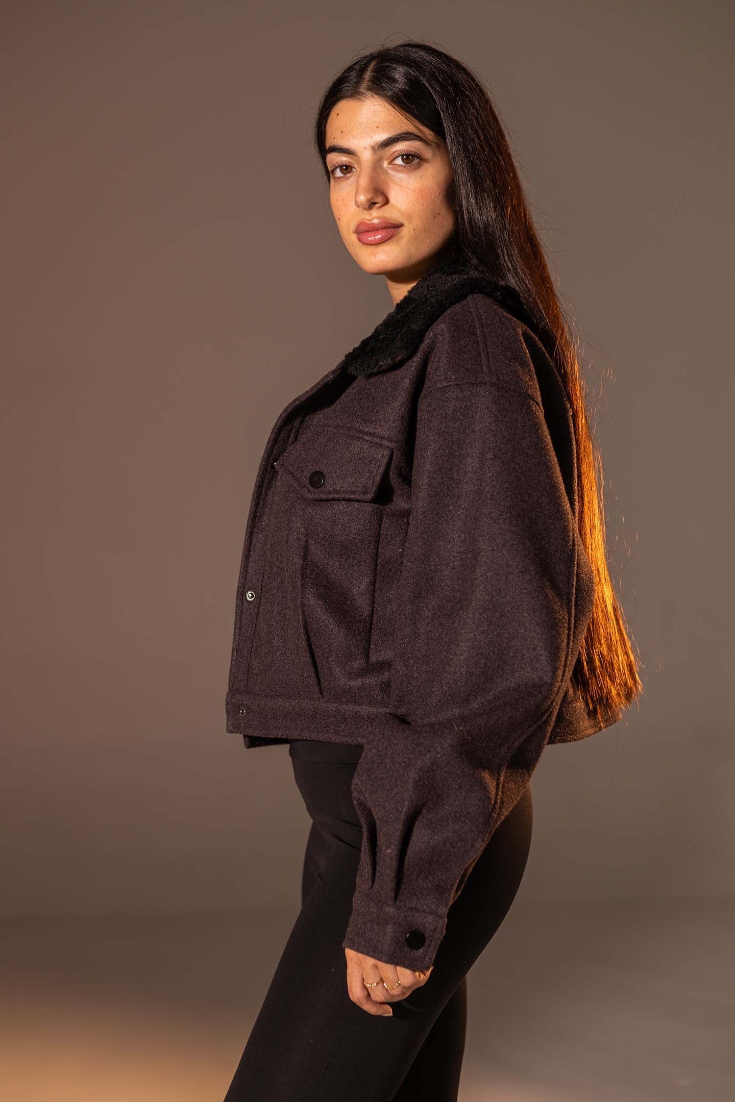 Burgundy Cropped Gough-Blend Jacket