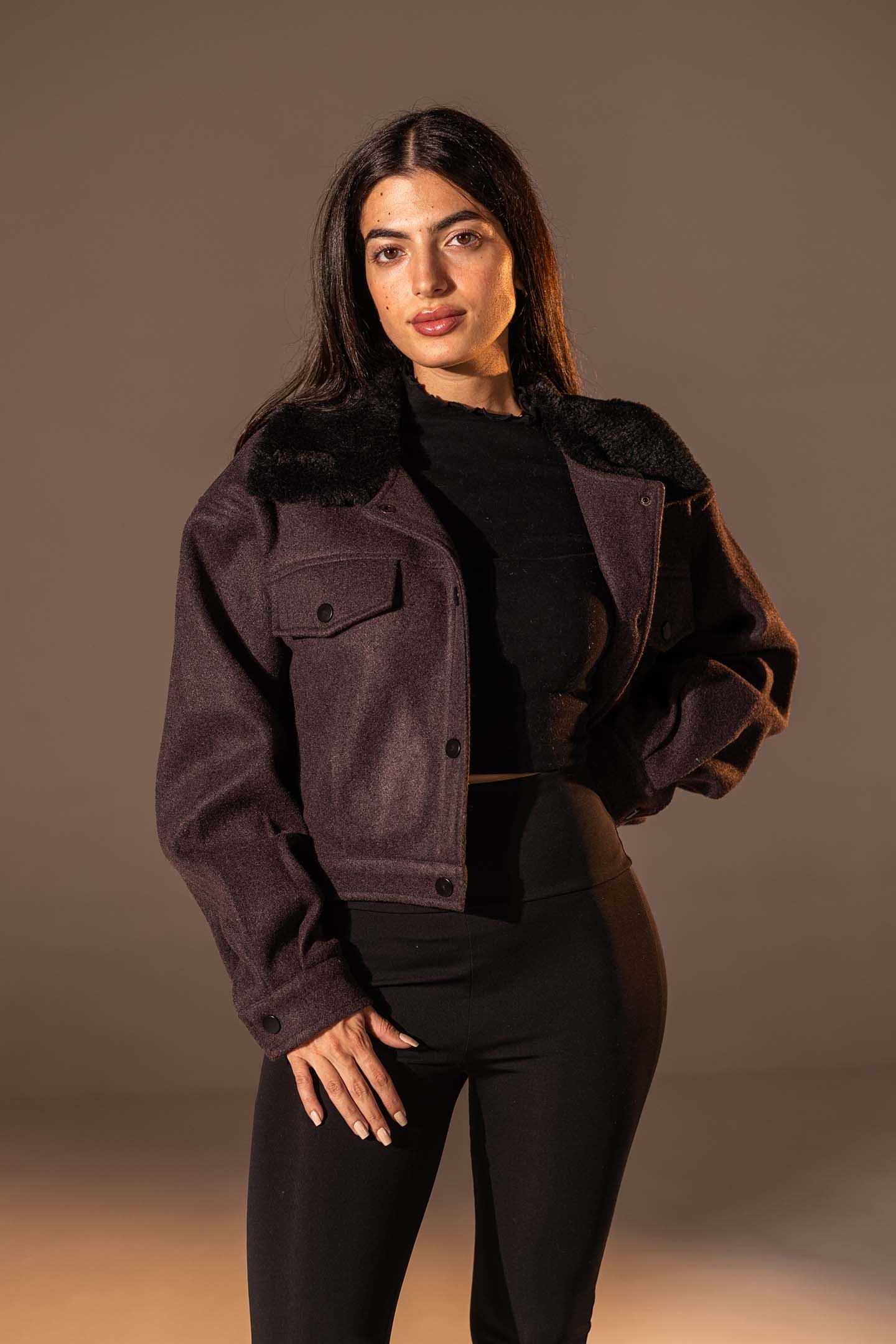 Burgundy Cropped Gough-Blend Jacket