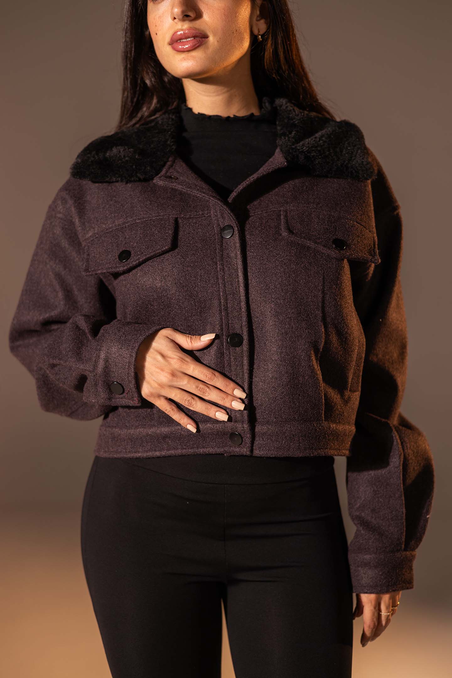 Burgundy Cropped Gough-Blend Jacket