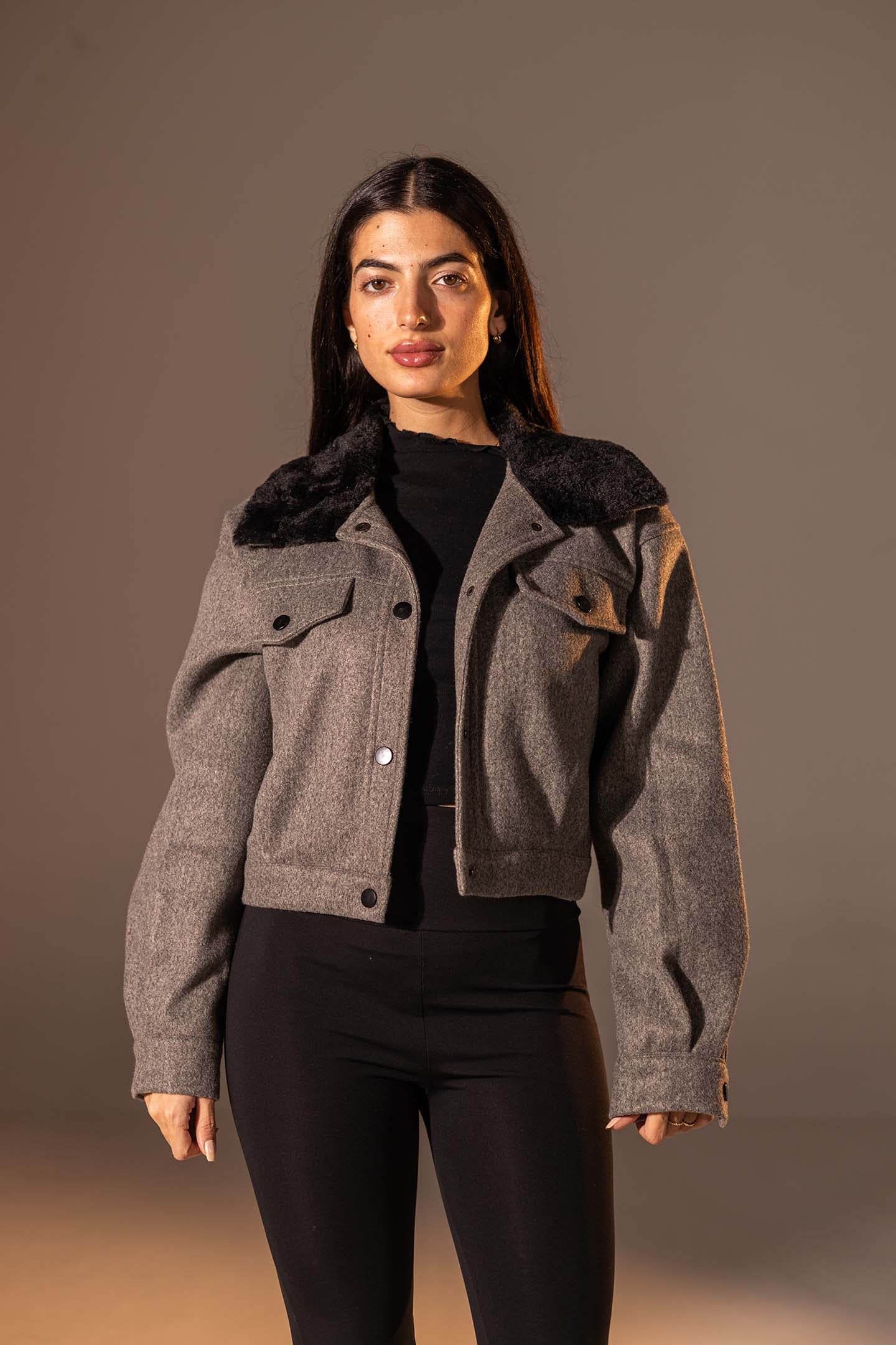 Grey Cropped Gough-Blend Jacket
