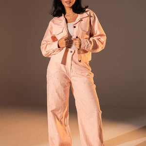 طقم دنيم مكوّن من قطعتين بلون السيمون