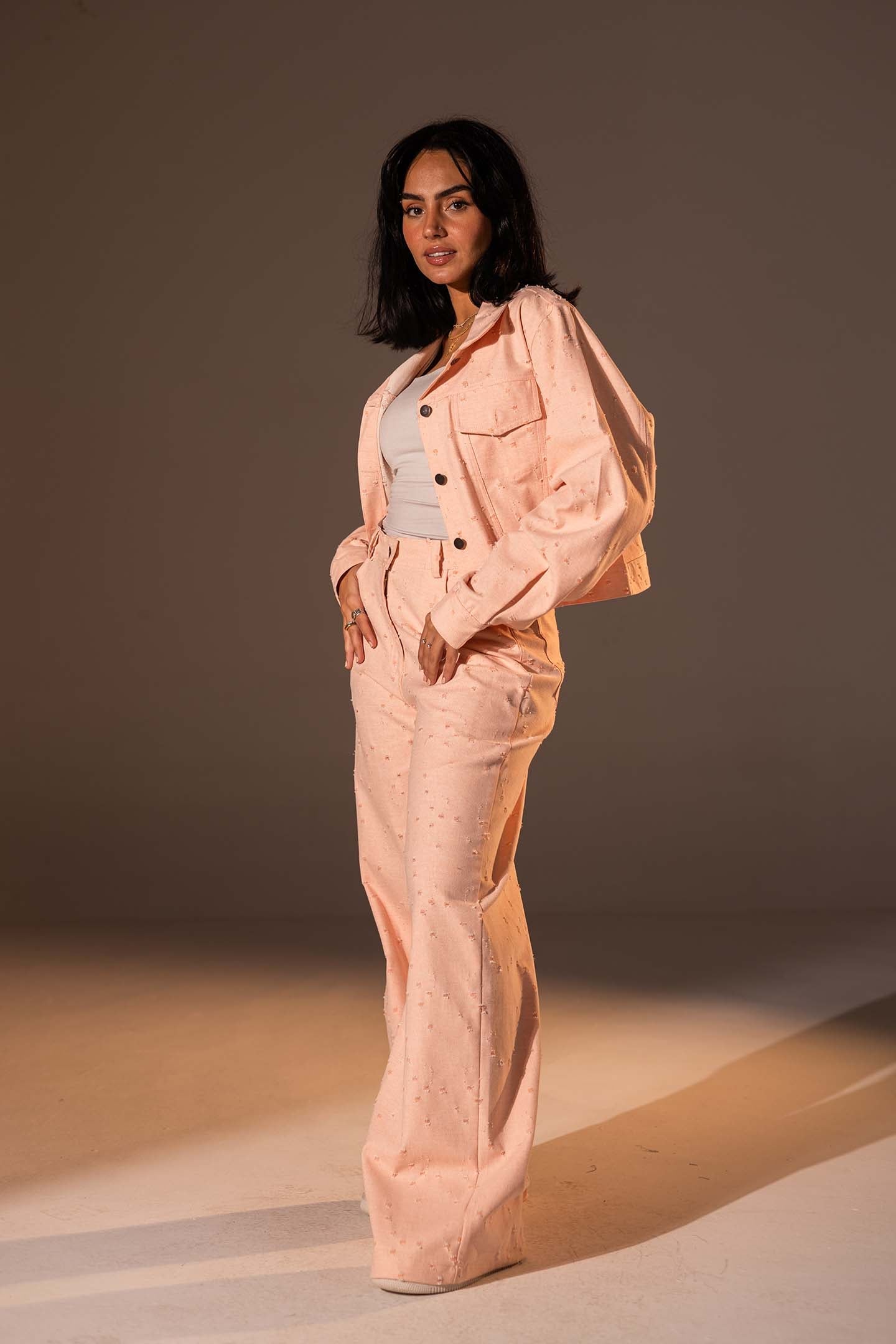 طقم دنيم مكوّن من قطعتين بلون السيمون