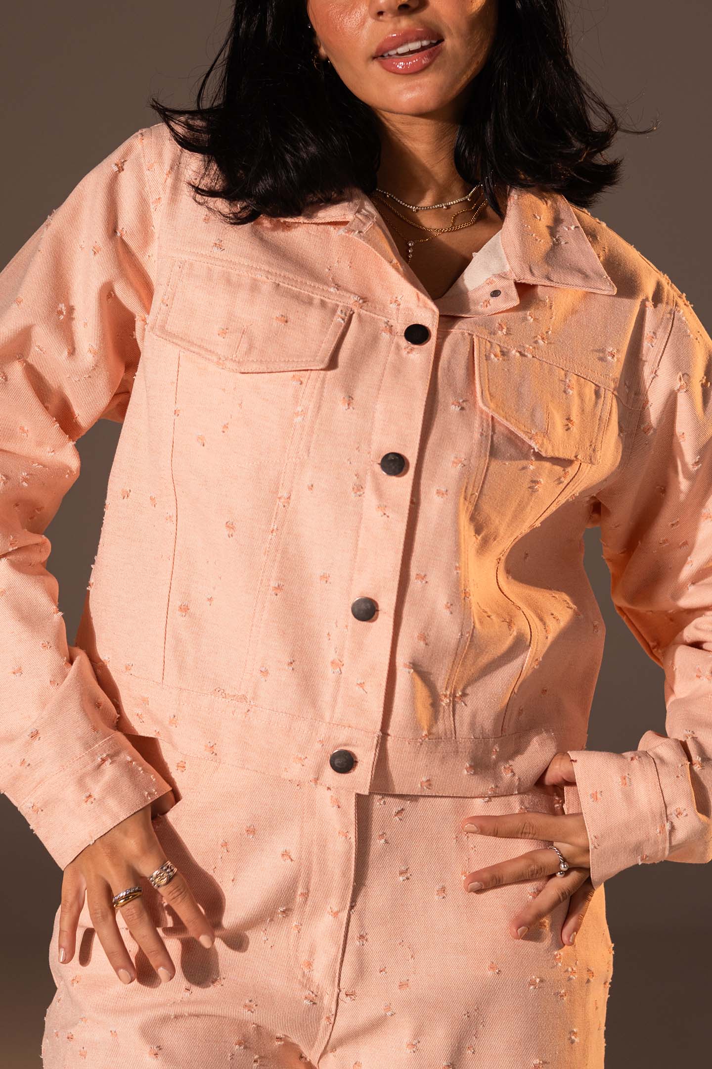 طقم دنيم مكوّن من قطعتين بلون السيمون