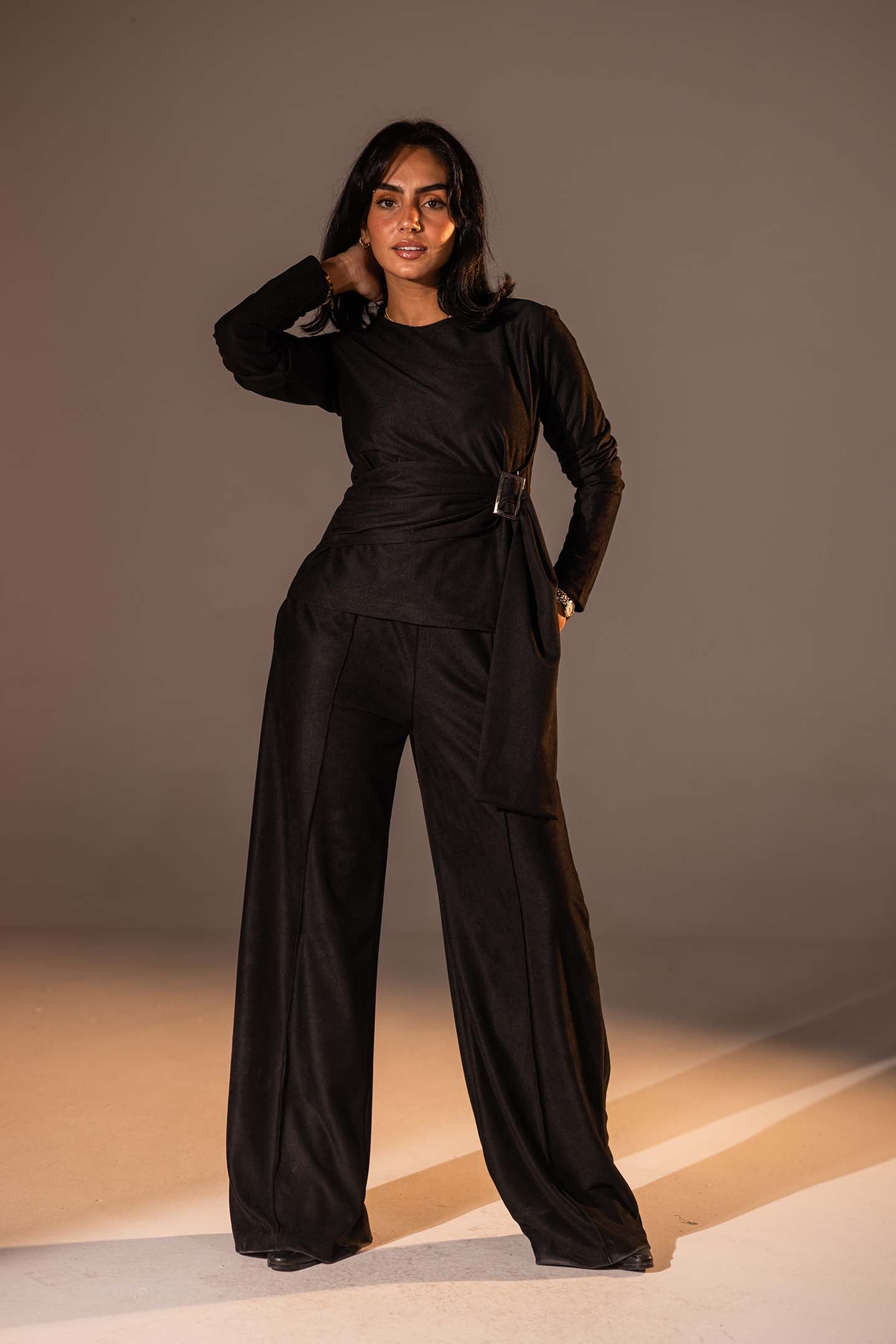 Black Wrap Top with Side Buckle