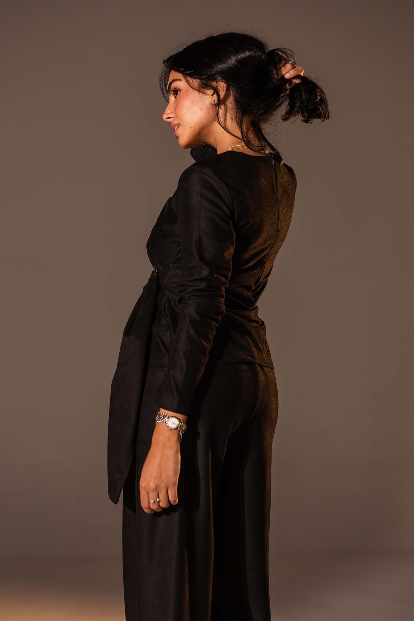 Black Wrap Top with Side Buckle