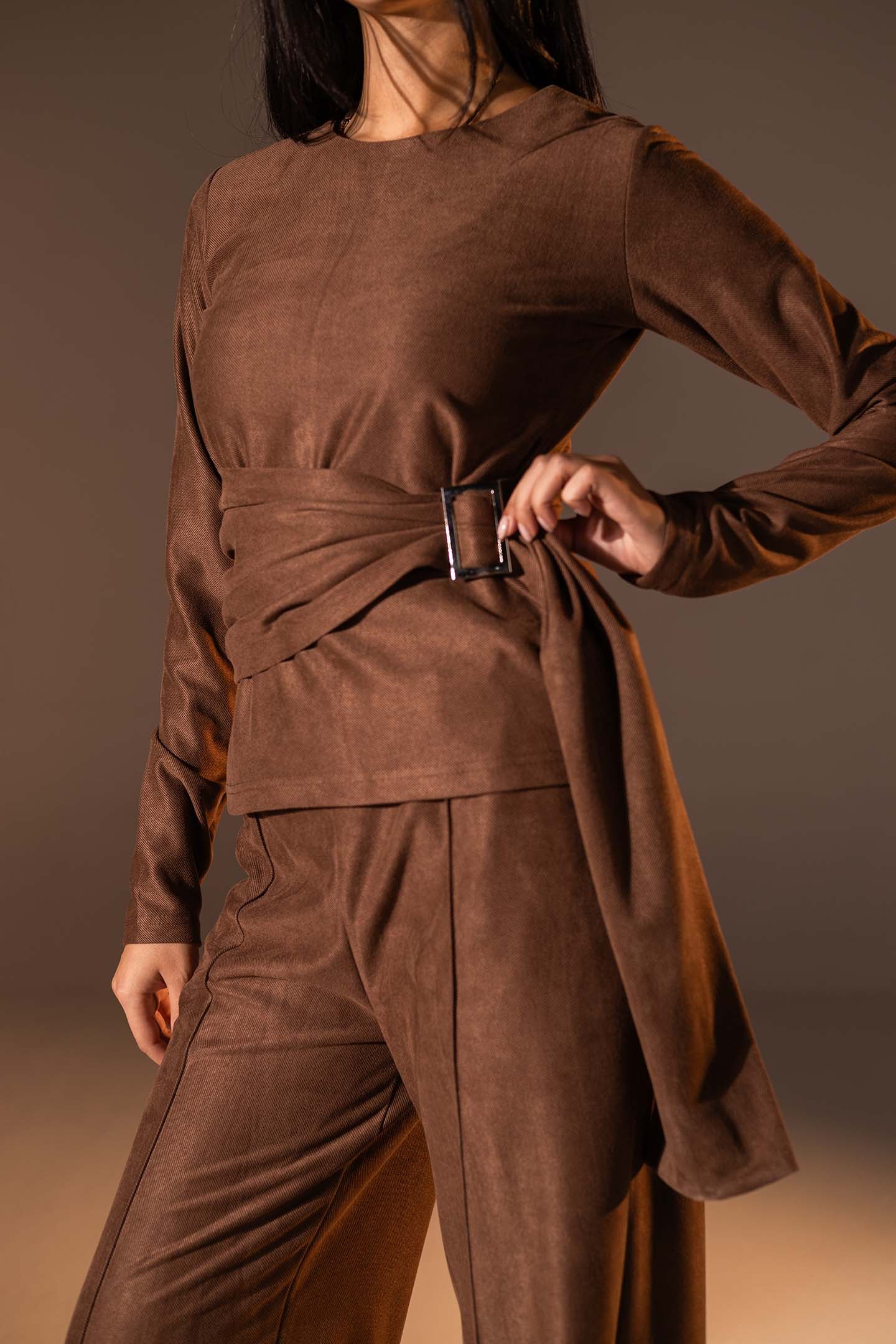 Brown Wrap Top with Side Buckle