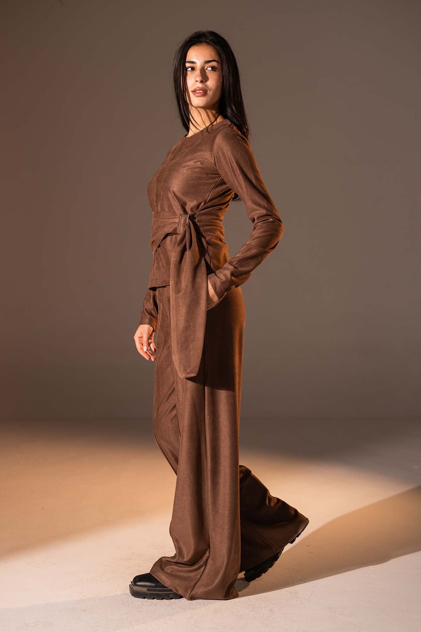 Brown Wrap Top with Side Buckle