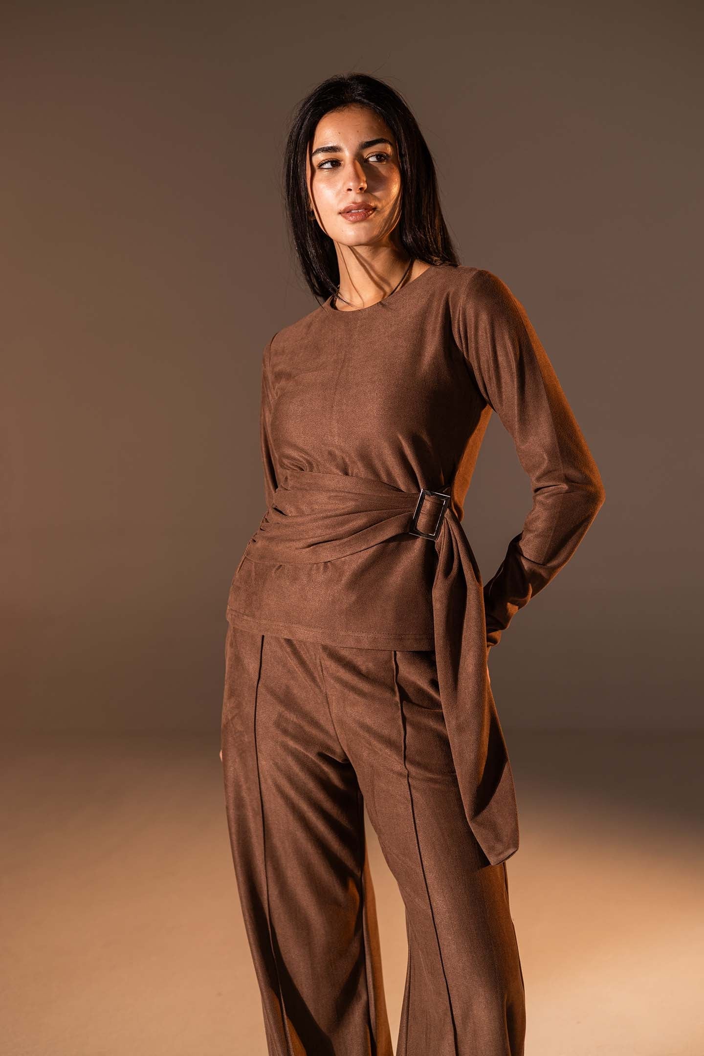 Brown Wrap Top with Side Buckle