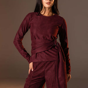 Burgundy Wrap Top with Side Buckle
