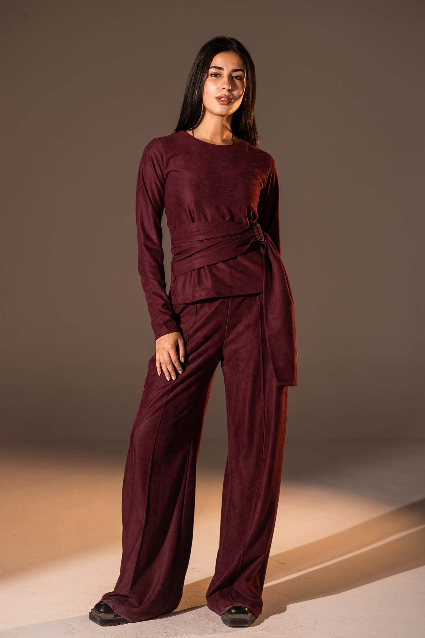 Burgundy Wrap Top with Side Buckle