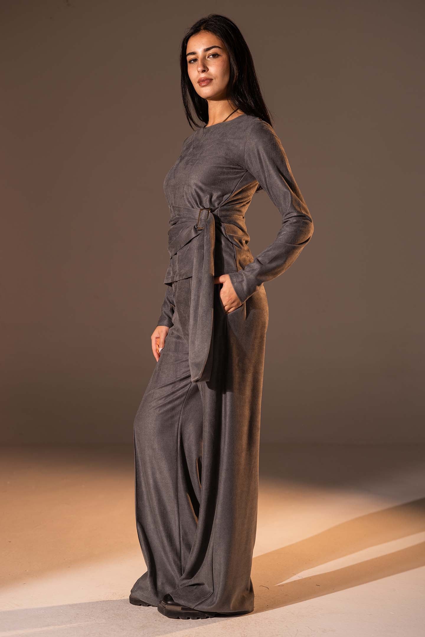 Grey Wrap Top with Side Buckle