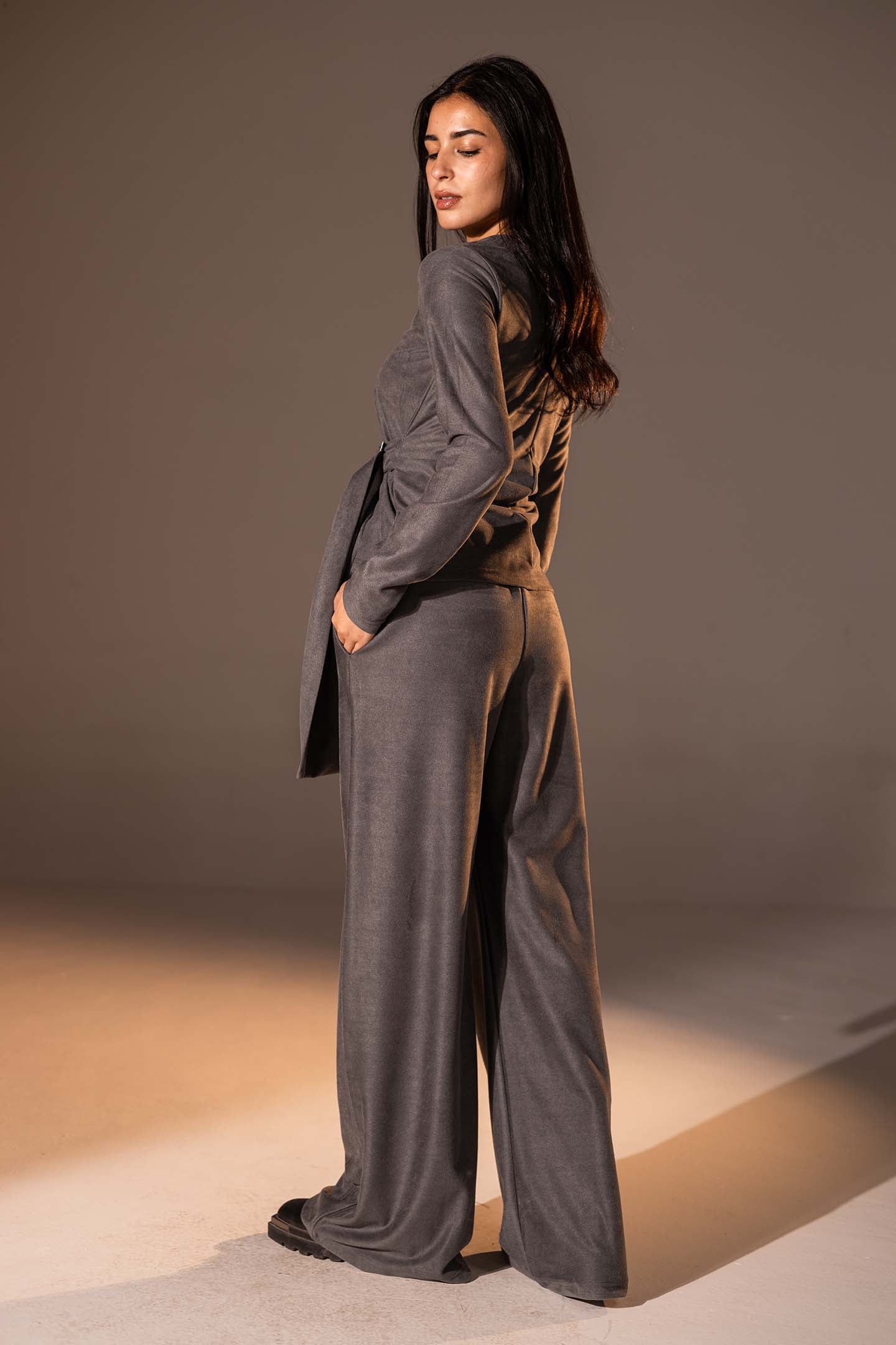 Grey Wrap Top with Side Buckle